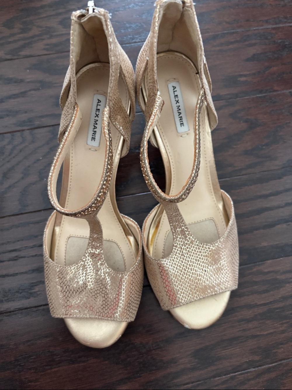 Alex Marie golden open toe pumps